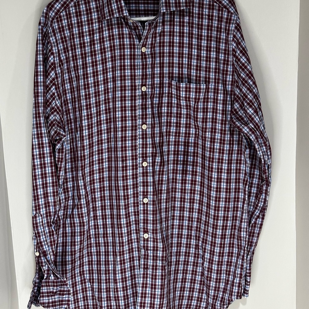 Peter Millar Blue Maroon and White Checkered Shirt. Size L. 100% cotton.